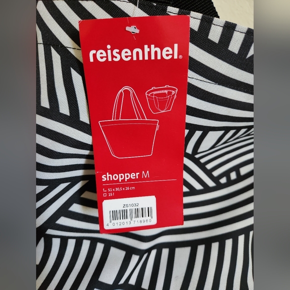 REISENTHEL SHOPPER M Reusable Black and White Polyester Shopping Bag with Zipper - Picture 9 of 12